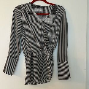 Badgley Mischka black and whitete stripe blouse